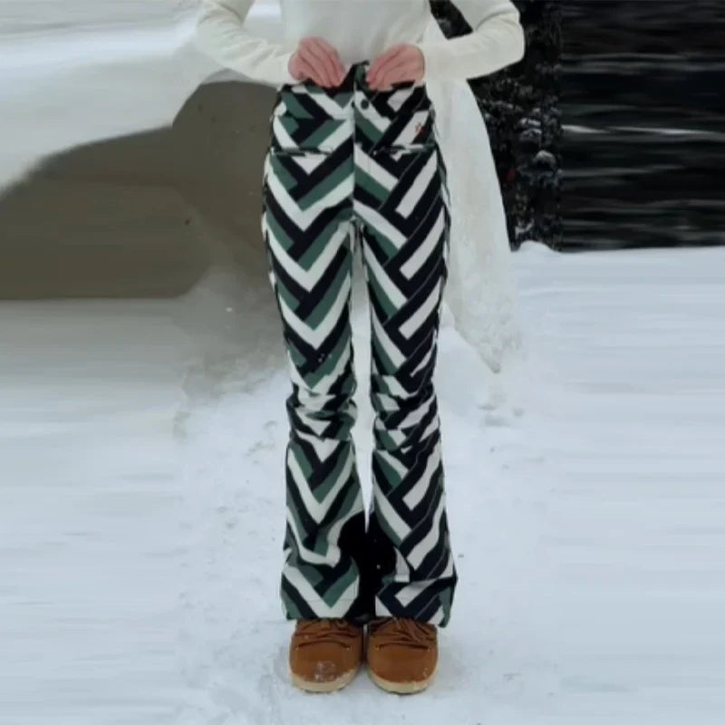 Camouflage Stripes Ski Wear Jumpsuit Sets High Collar Windproof Hooded Puff Jacket Warm Pant 2026 New Lady Snow Sportwears