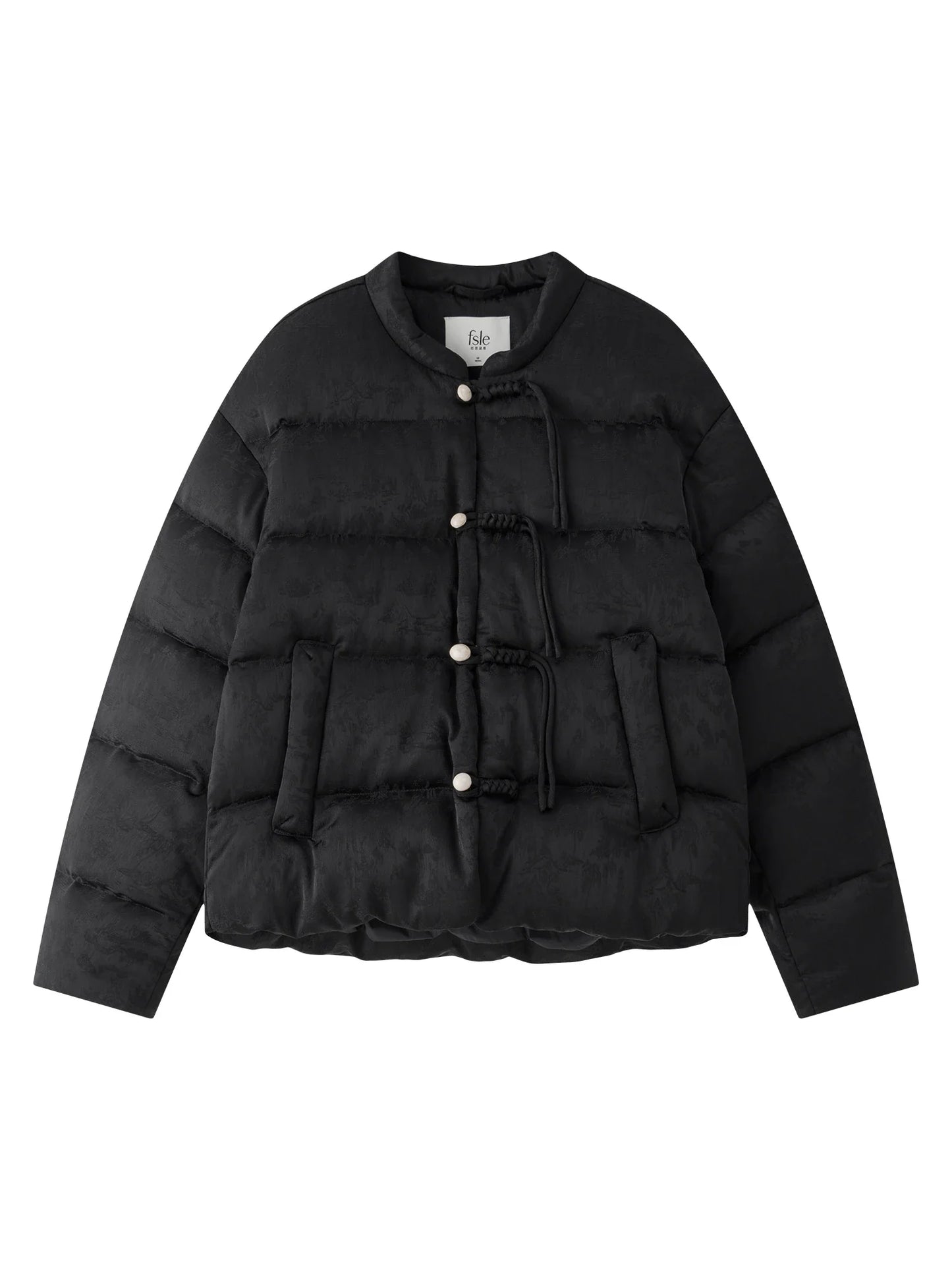 FSLE 115.2G Filling Amount Stand-up Collar New Chinese Style Down Coat For Women 2024 New Jacquard Warm Casual Jacket 24FS14068