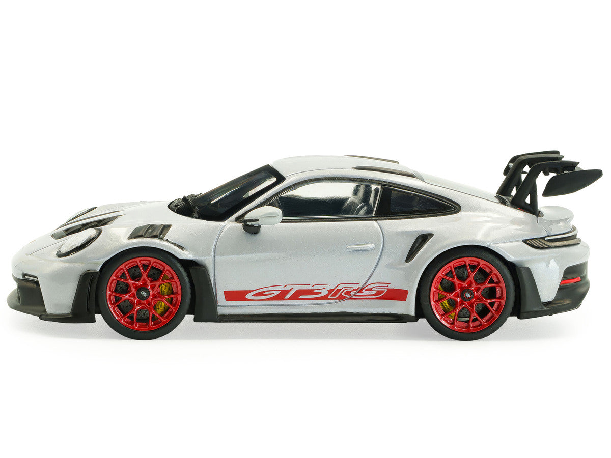 2023 Porsche 911 (992) GT3 RS Ice Gray Metallic with Pyro Red Stripes 1/43 Diecast Model Car by Solido
