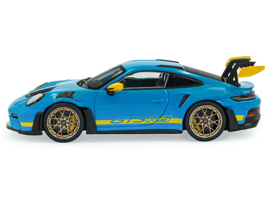 2023 Porsche 911 (992) GT3 RS "Tribute to 24 Hours of Daytona 2003" Riviera Blue with Yellow Stripes 1/43 Diecast Model Car by Solido