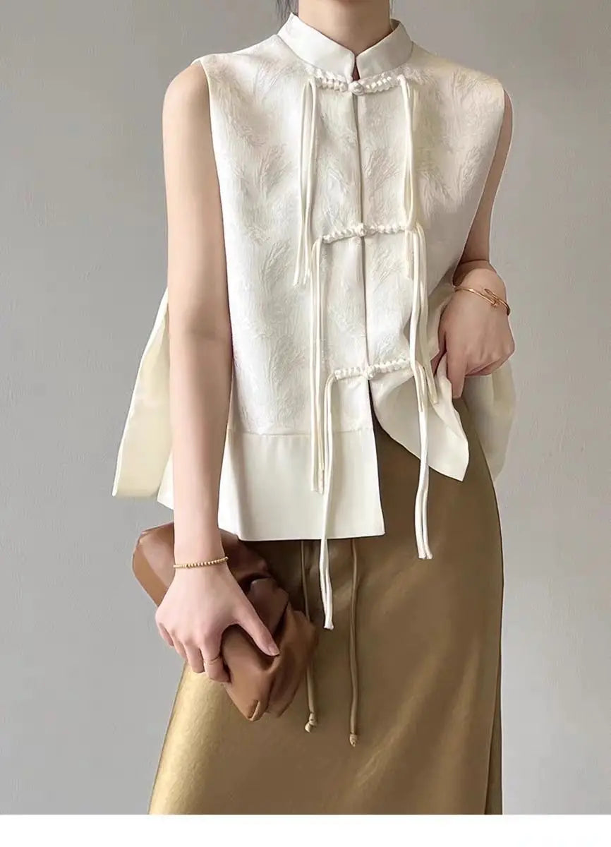 2026 spring new chinese new style plate buckle waistcoat jacket jacquard stand collar sleeveless retro women cheongsam waistcoat