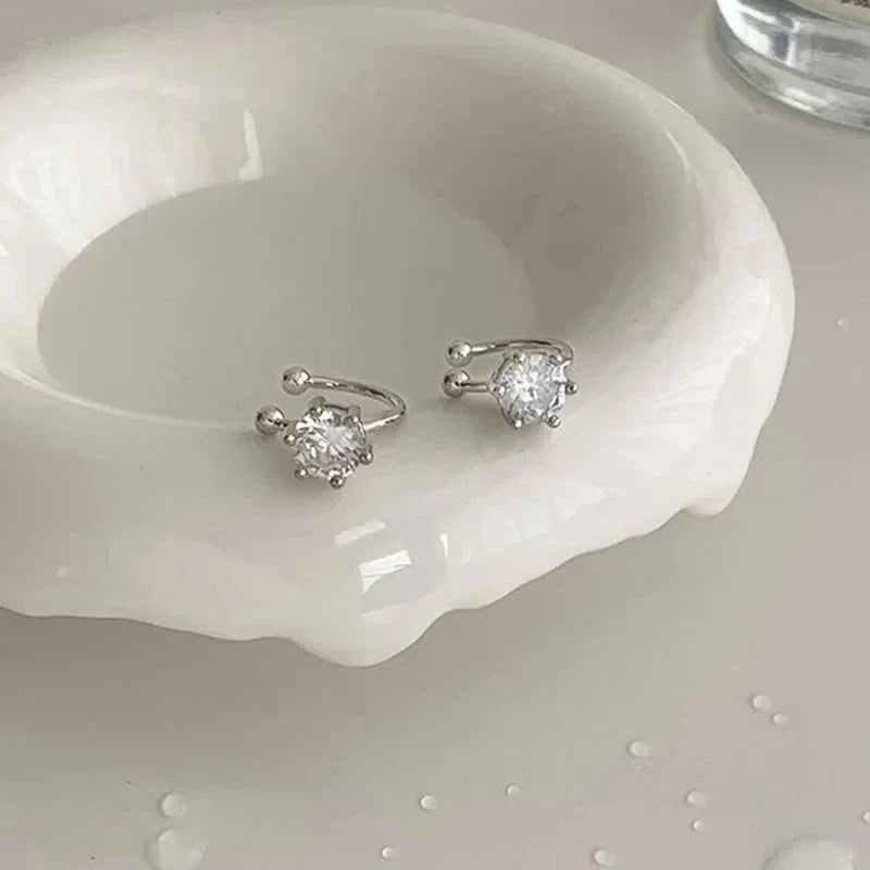 2Pc New Shiny Zircon Clip Earrings Adjustable Non Piercing Ear Clips for Women Daily Wear Party Banquet Jewelry Gift New Fashion