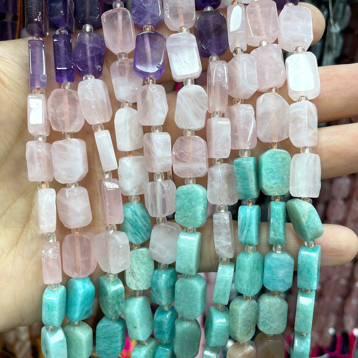 Natural Stone Flat Rectangle Amethyst Lapis Lazuli Quartz Apatite Spacer Beads For Jewelry Making Diy Bracelet Accessorie 8*12MM