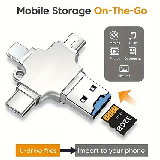 2pcs 4 In 1 Memory Micro SD Card Reader For IPhone IpadAndroid MacPC Camera Type C Lighting Usb C Android Reader Portable Reader