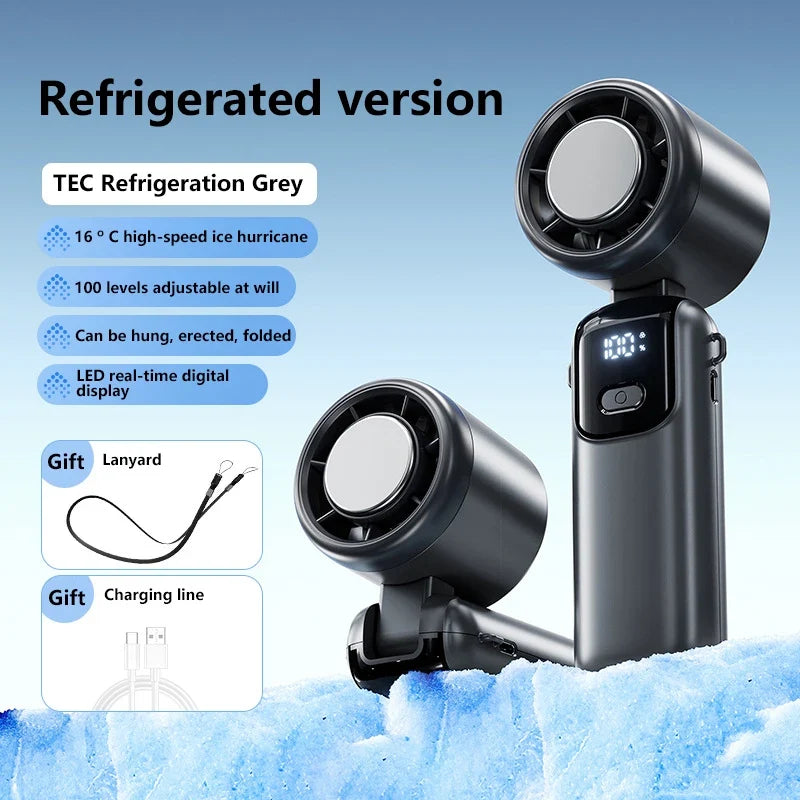 Lenovo Foldable/Hangable USB Desk Fan Ice Cooling Handheld Fan 100 Speeds Turbo Portable for Outdoor Fast Chill Ice Compress New