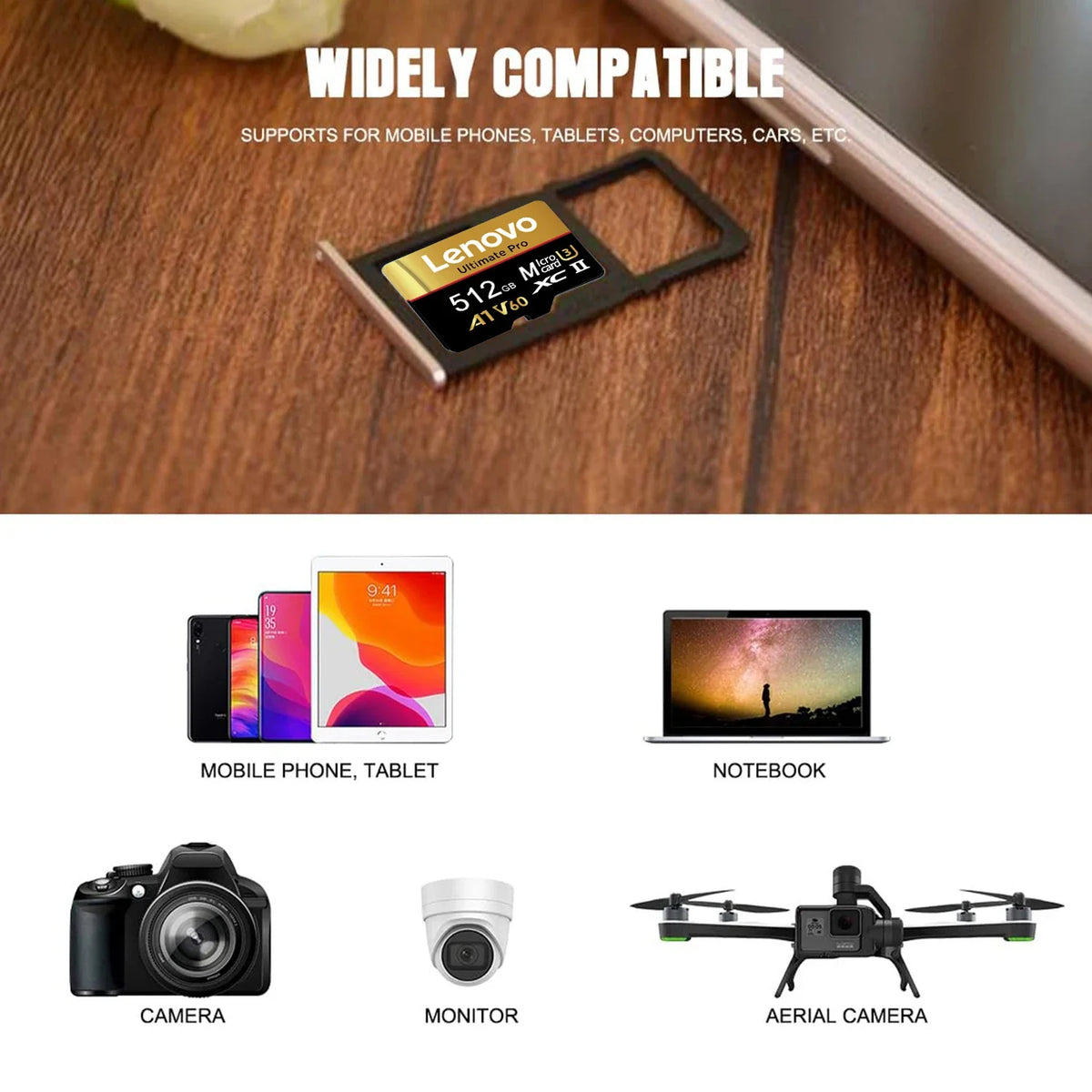 Lenovo SD Memory Card 128GB 256GB 512GB 1TB Micro SD Card V60 U3 Flash Cards TF Card Memory Microsd For Insta360 DJI Drone
