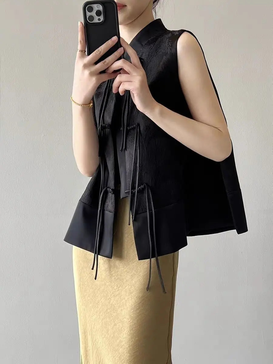 2026 spring new chinese new style plate buckle waistcoat jacket jacquard stand collar sleeveless retro women cheongsam waistcoat