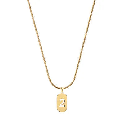 Stainless Steel Angel Number Necklace 0 1 2 3 4 5 6 7 8 9 Rectangle For Women Men Hollow Lucky Number Chain Necklaces Jewelry