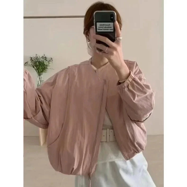 Korean Version Simple Women's Round Neck Solid Color Short Coat 2026 Spring New Female Casual Loose Jacket Joker Little Overwear