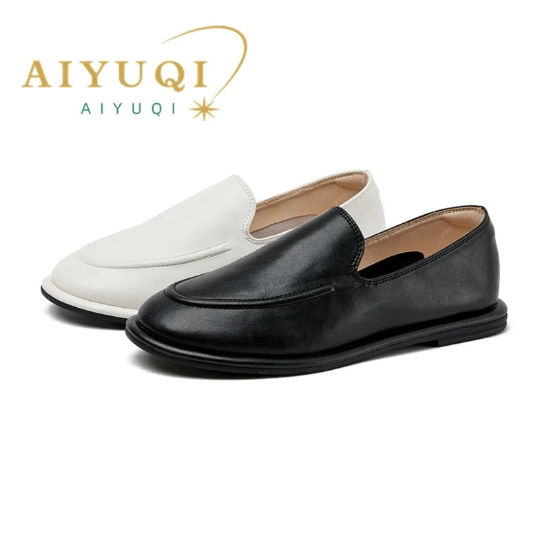 AIYUQI Loafers Women 2026 New Spring Round Toe One Foot Slip-on Shoes Women Genuine Leather Soft Flats Shoes Women