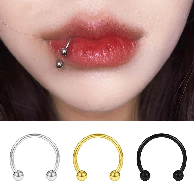 1PC metal Horseshoe Fake Nose Ring C Clip Septum Lip stainless steel Real Piercing Nose Rings Hoop For Women Men Jewelry