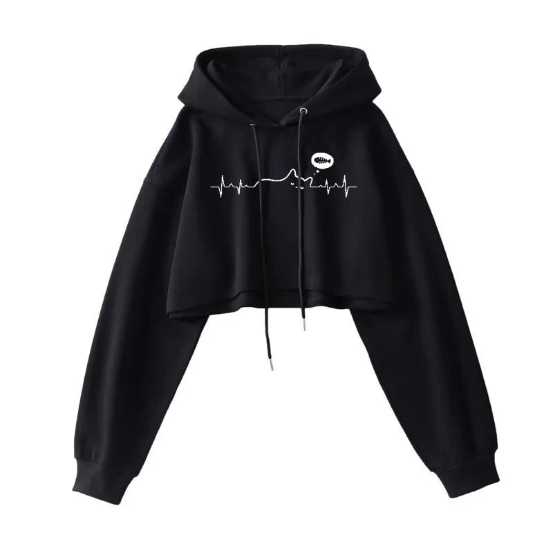 Sexy Short Hooded Sweatshirts Women Fashion Solid Color Long Sleeve Crop Tops Korean Streetwear Pullover Hoodies Female