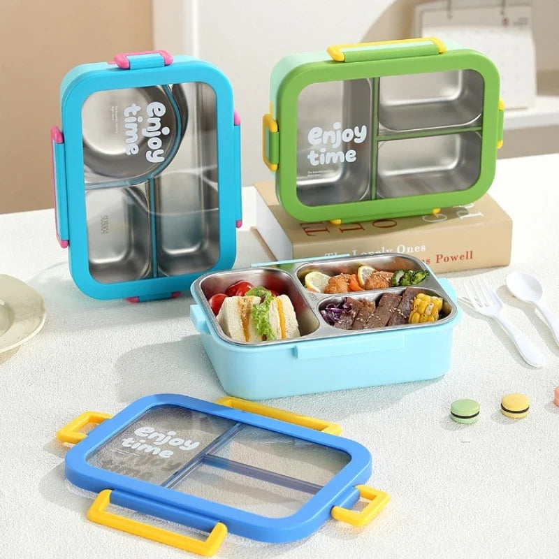 JUSTINLAU 304 Stainless Steel Lunch Box Compartment Leak-proof Student Office Workers Bento Box with Tableware Food Container