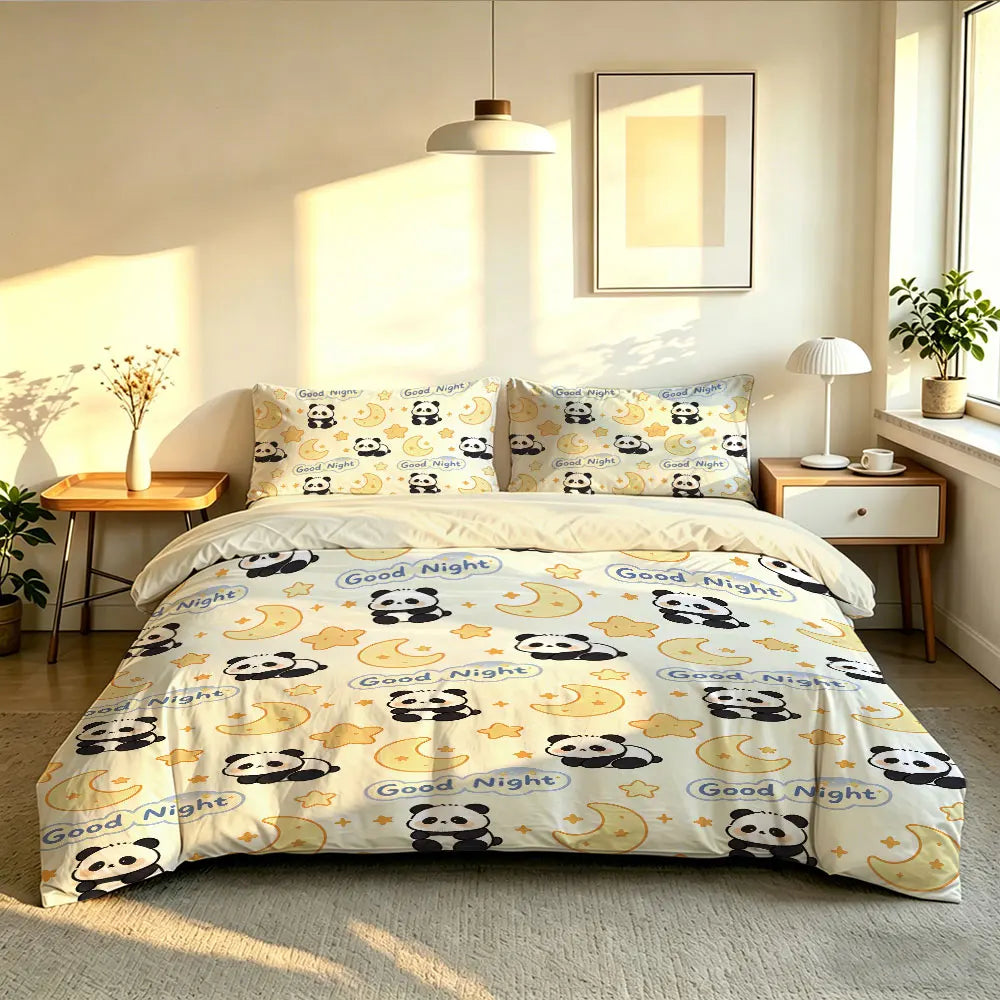 3pcs Cartoon Panda Print Coreless Duvet Cover Cool Summer Lightweight Bedding Set Multi Size Bedroom Bedding Decoration