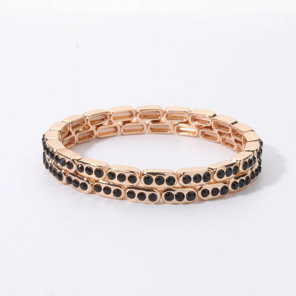 2026 New Black Gold Color Beaded Bangle for Women and Men Handmade Elastic hand Wrist Bracelets
