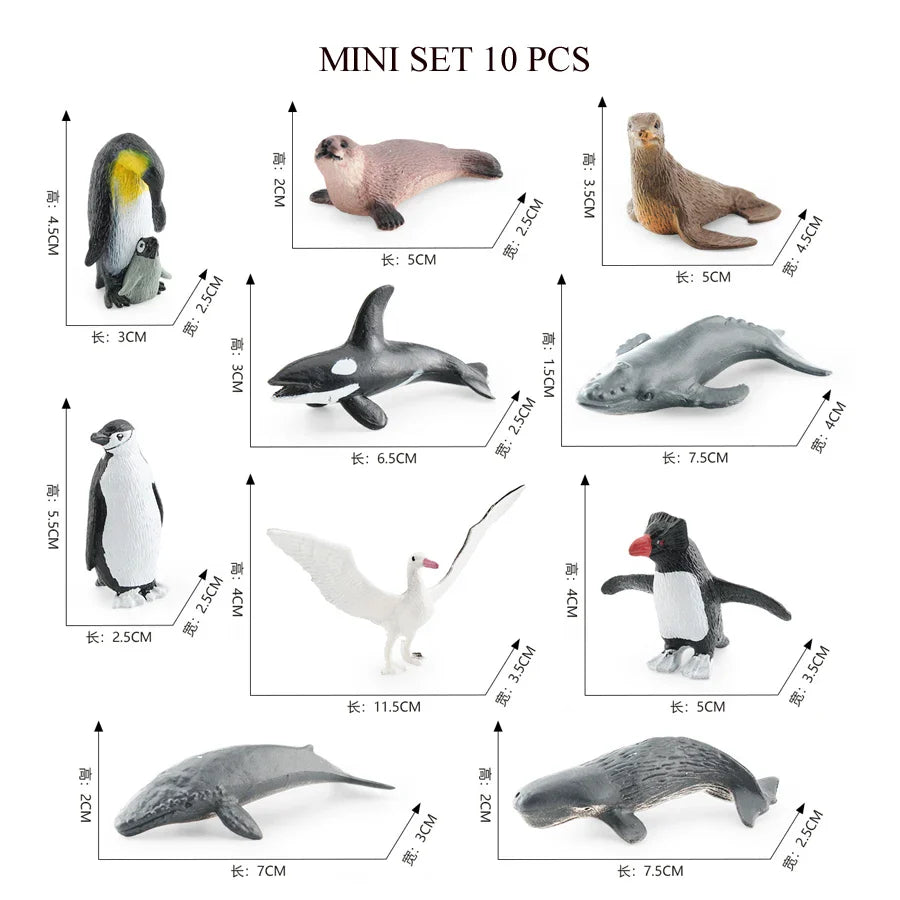 Realistic Mini Ocean Animal Figurines Plastic Marine Sea Creatures Whale Shark Dolphin Turtle Penguin Model Playset Gift for Kid
