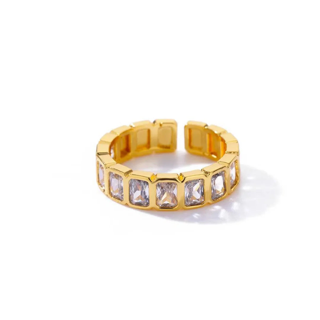 White Square Zirconia Splicing Open Ring, Women's Simple Adjustable New Wedding Aesthetic Jewelry Ring.