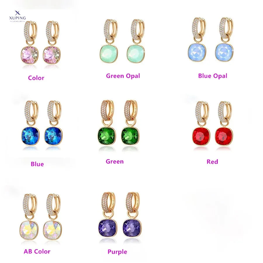 Xuping Jewelry Charm Square Shaped Luxury Exquisite Gold Color Plated Crystal Earring for Women Gift A00606258