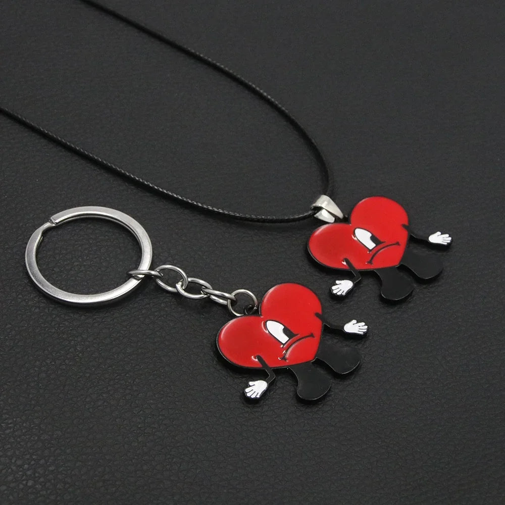Cute Rabbit Bad Bunny Keychain Fashion Heart Pendant Keyring For Women Men Jewelry Gift