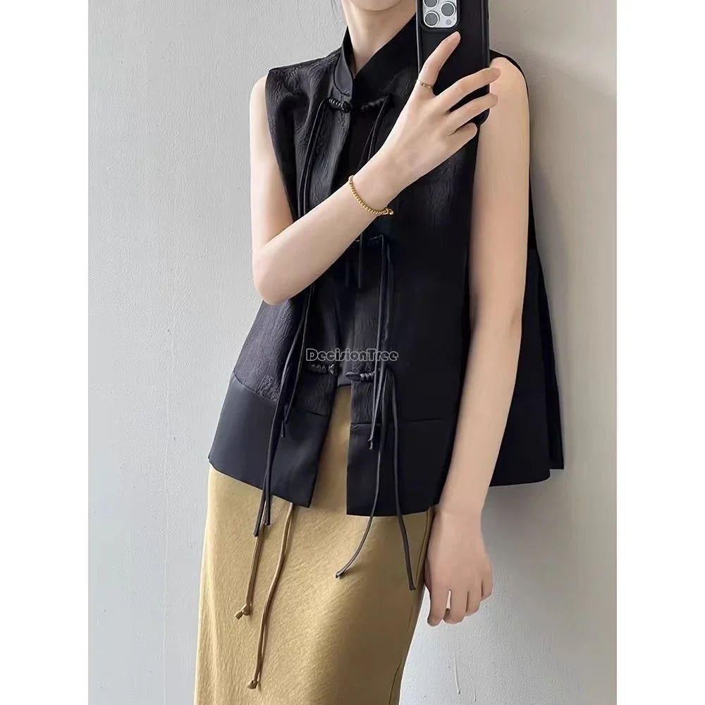 2026 spring new chinese new style plate buckle waistcoat jacket jacquard stand collar sleeveless retro women cheongsam waistcoat