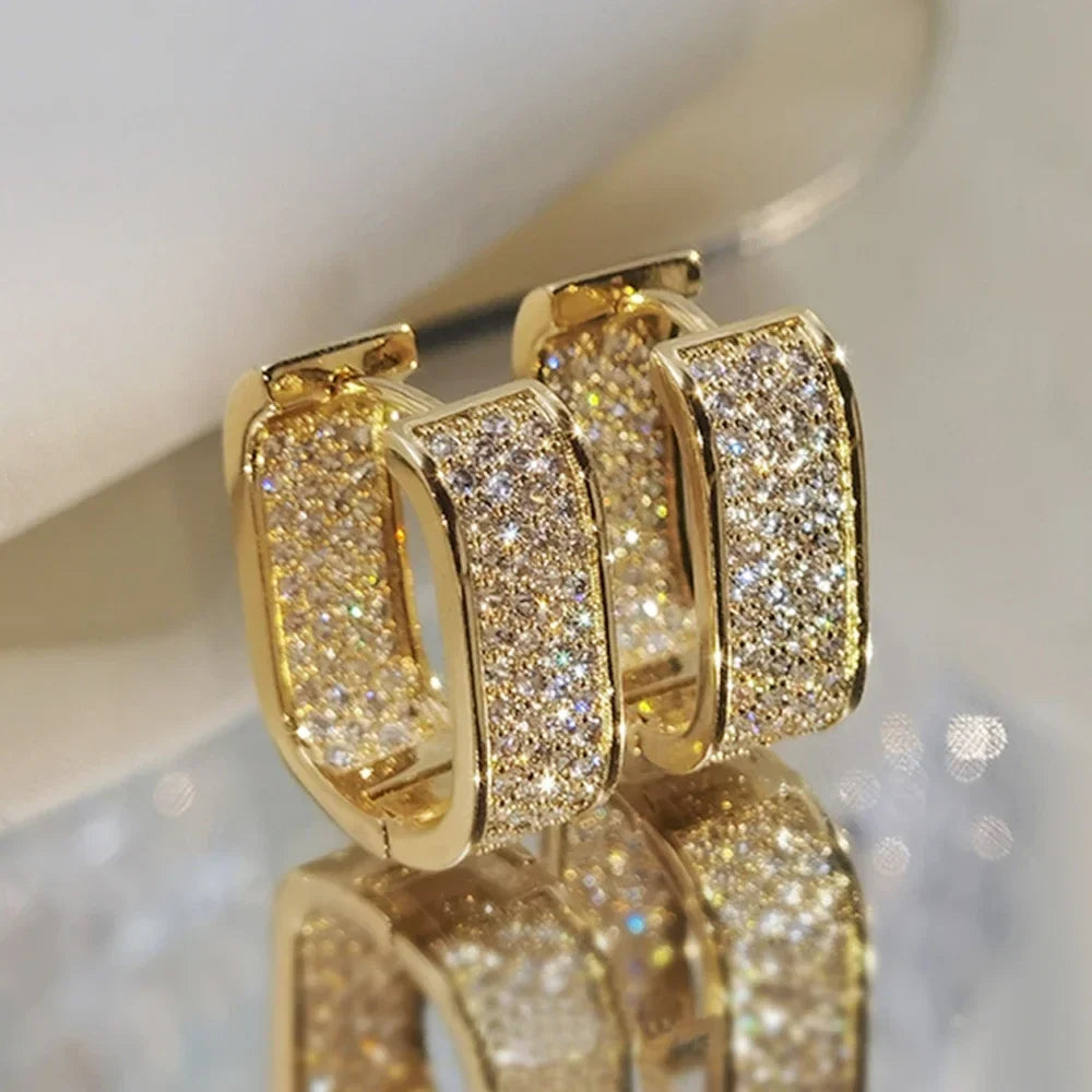 Classic Luxury CZ Korean Fashion Women's Earrings Metal Silver Gold Simple Exquisite Girls Popular Jewelry Accessories Selection