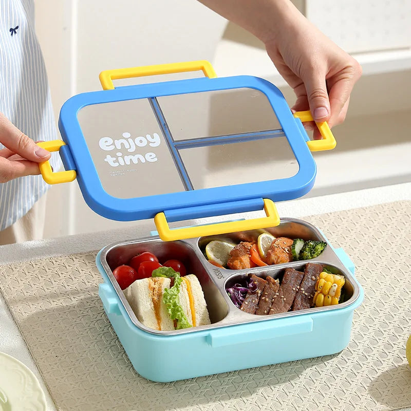 JUSTINLAU 304 Stainless Steel Lunch Box Compartment Leak-proof Student Office Workers Bento Box with Tableware Food Container