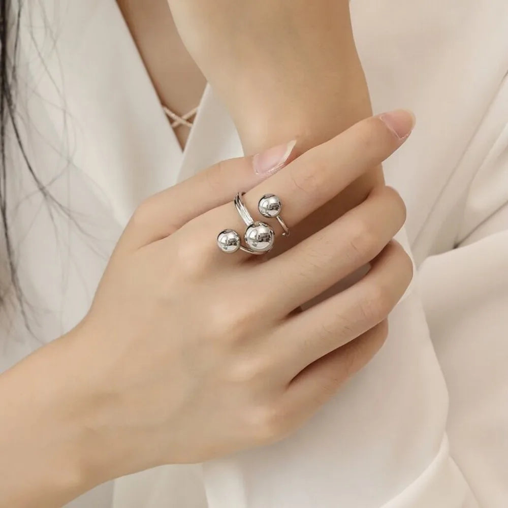 New Temperament Multi-layer Irregular Geometry  Sliver Color Smooth Planet Stainless Steel Open Rings for Women Designer Jewelry