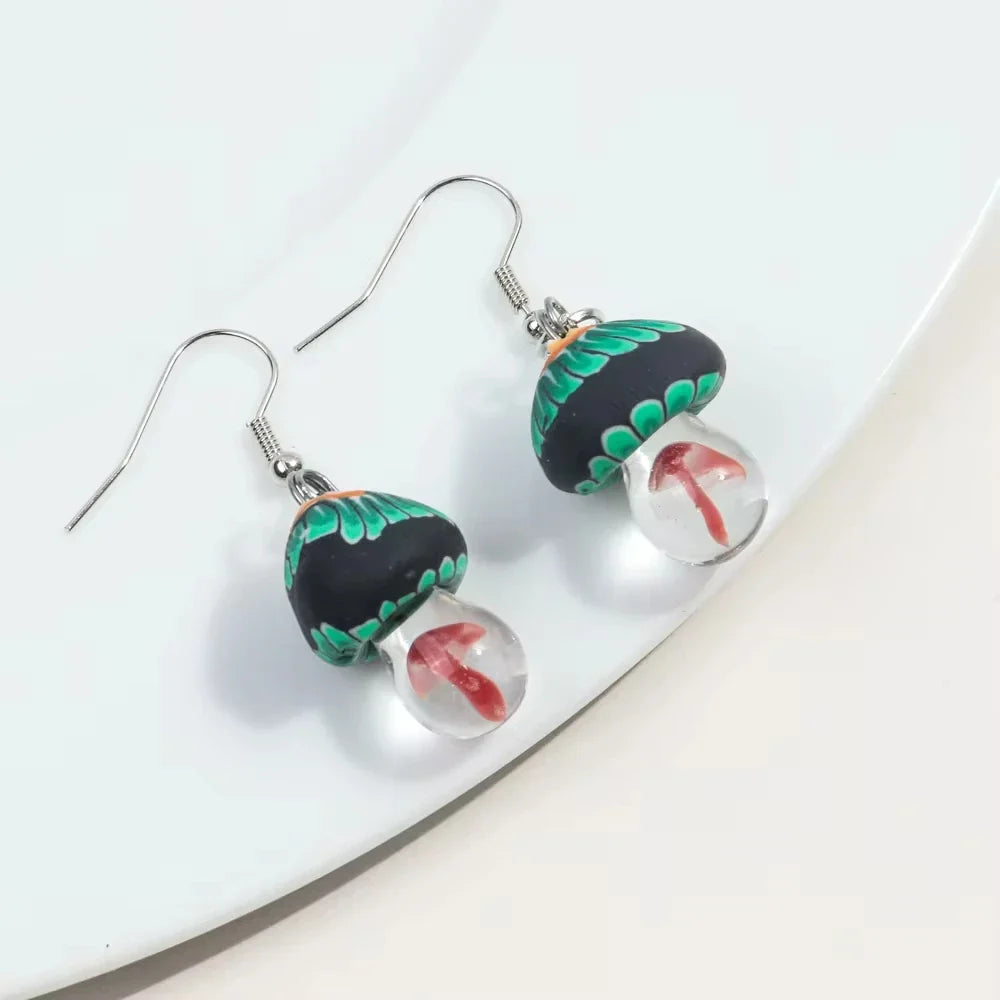 New Cute Polymer Clay Mushroom Acrylic Drop Earrings for Women Cartoon Colorful Flower Pendant Earring 2024 Trend Jewelry Gift