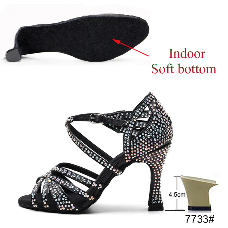 Latin Dance Shoes Ladies Salsa Tango Sneakers Training Dance Shoes High Heel Sandals Summer Square Dance Shoes Bronze Black
