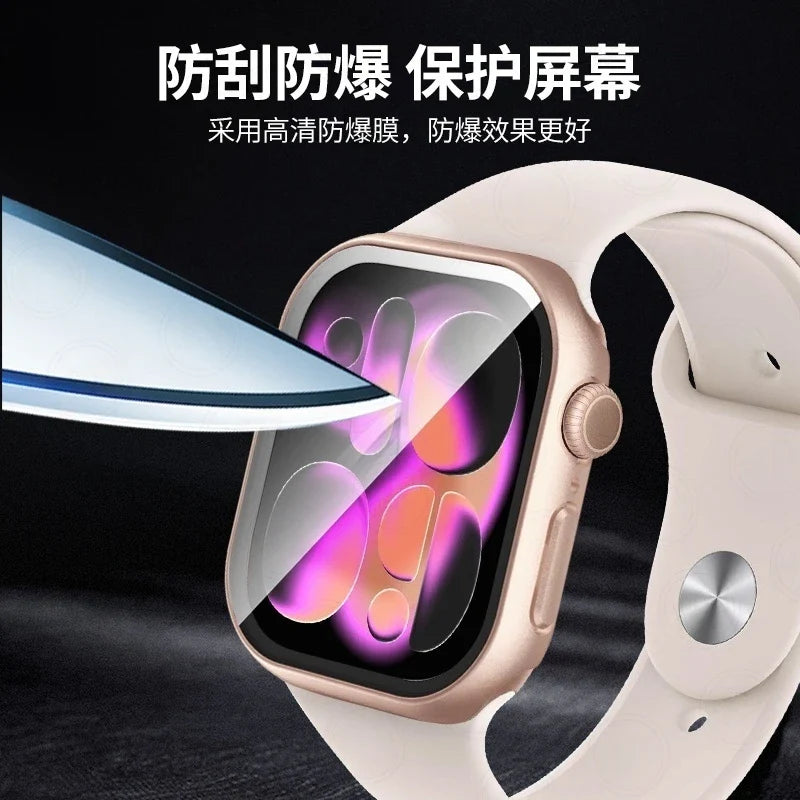 Tempered Glass+Case For Apple Watch 38-40mm 41mm 42mm 44mm 45mm 46mm Screen Protector Protective Cover iWatch 11 10 8 7 9 6 SE 5