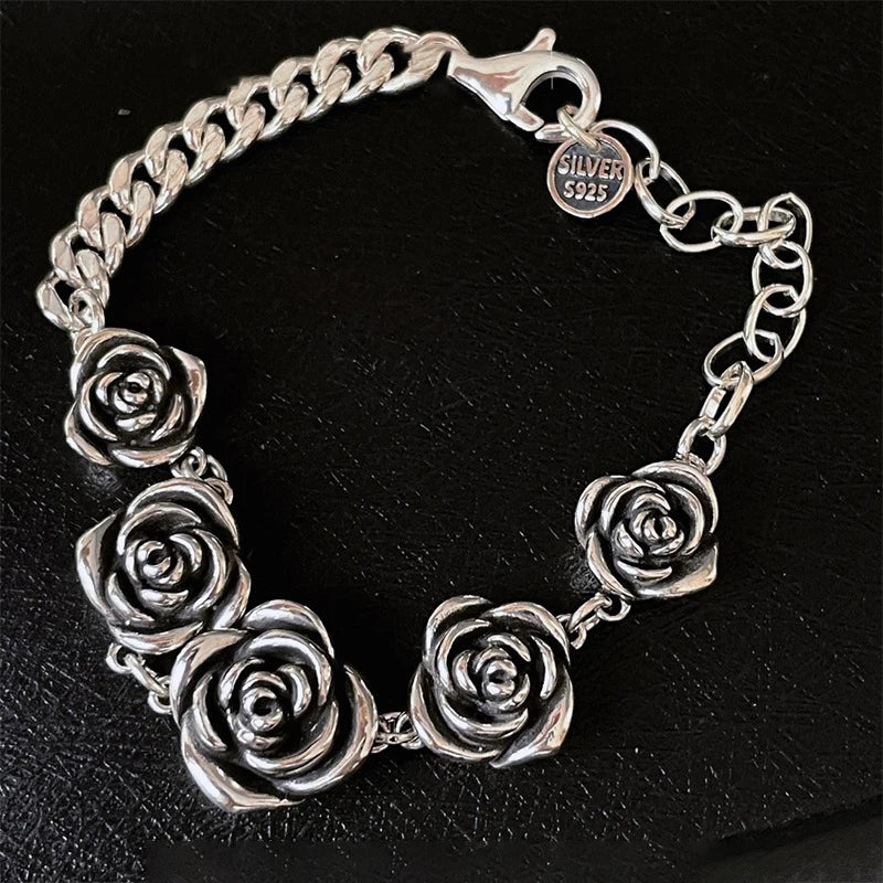 FOXANRY Vintage Punk Rose Flower Chain Bracelet Charm Women Girl New Fashion Creative Geometric Handmade Party Jewelry Gifts