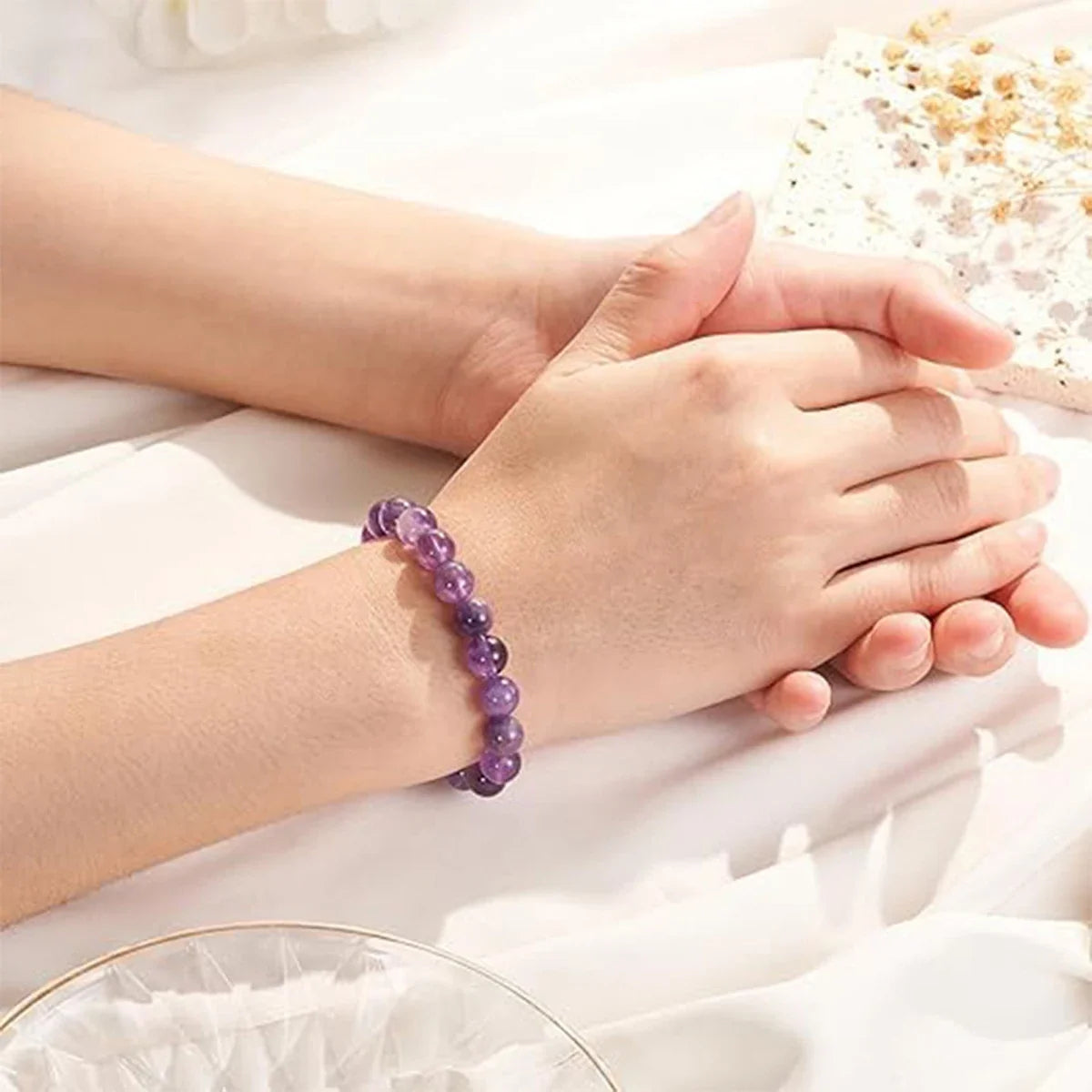 Natural Dream Lace Amethyst Stone Beaded Bracelets Women Purple Crystal Quartz Energy Bead Reiki Healing Bangle Jewelry Gift