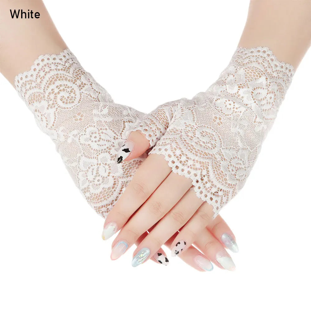 Women Short Lace Hollow-Out Fingerless Gloves Sun Protection Sleeves Mesh Thin Cycling Sexy Mittens Half Finger Handschoenen