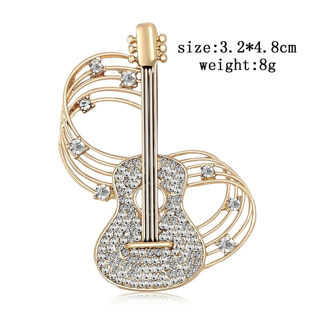 Trendy Guitar Brooch Shining Rhinestones New Unique High-end Design Creative Elegance Brooch Chest Flower Party Delicate Jewelry