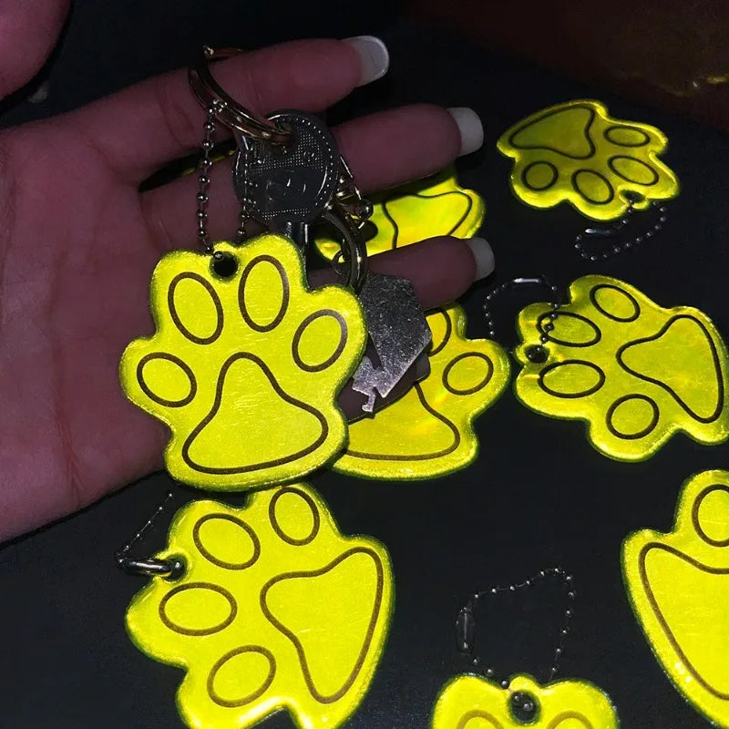 10PCS Cute Cat Paw Reflective Keychain Night Safety Kids Pet Double-sided Reflective Backpack Accessories Pendant