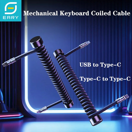 Eary Mechanical Keyboard Coiled Cable 1.2m Type-C USB Port Zinc Alloy Metal Aviator Cable for Gaming Desktop Computers Laptop PC