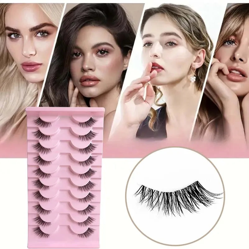 Half eyelashes, natural appearance 10 pairs of thick cat eyelashes 10mm Wispy eyelashes with short false eyelashes Applying masc