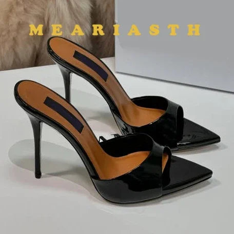 12/10cm pointed Open Toe High Heel Shoes Woman Summer OutsideSlipper Party Stiletto Luxury Designer Patent Leather Women Sandals