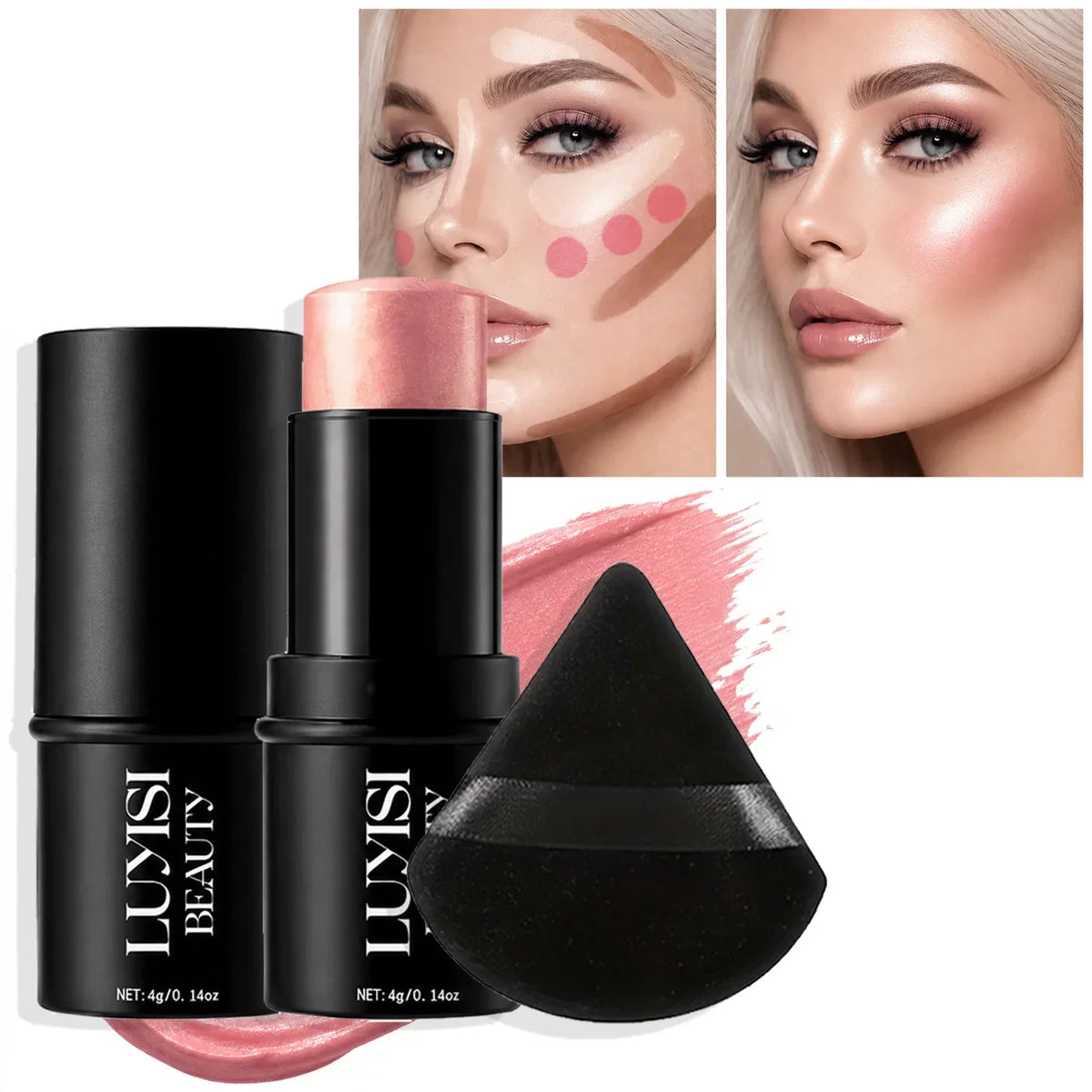 1PC Soft Rosy Color Blush Stick,Creamy Face Makeup,Waterproof,Natural Radiant Glow Finish, Lightweight Cheek,For Daily Makeup,