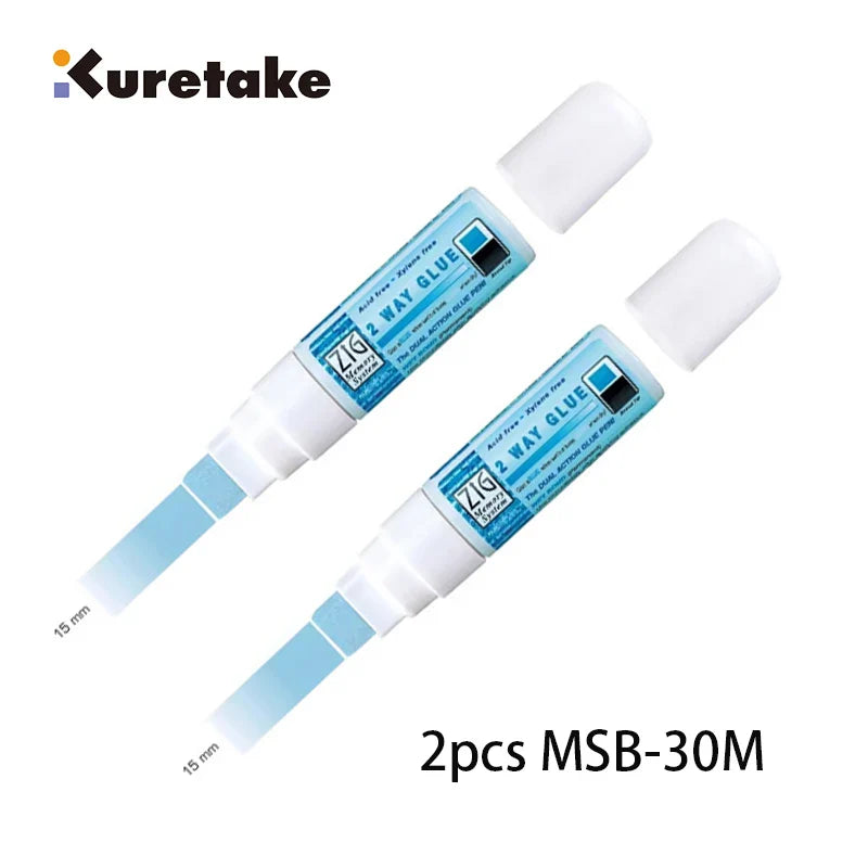 Japan Kuretake Zig 2 Way Glue Pen(1mm/2mm/4mm/15mm) , Adhesive for Professional,Artists, Crafting, Scrapbooking, Gift Card