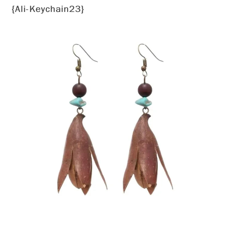 1Pair Vintage Wooden Plant Earring For Women Creative Natural Plant Dried Fruits Drop Earrings Ethnic Jewelry