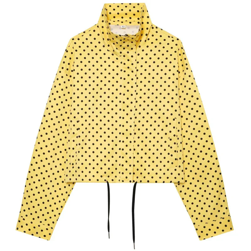 HXAO Polka Dot Bomber Jacket Women's Jackets Demi-Season Oversized Long Sleeve Top Outerwear Aviator Plus Size Zip Up Crop Coats