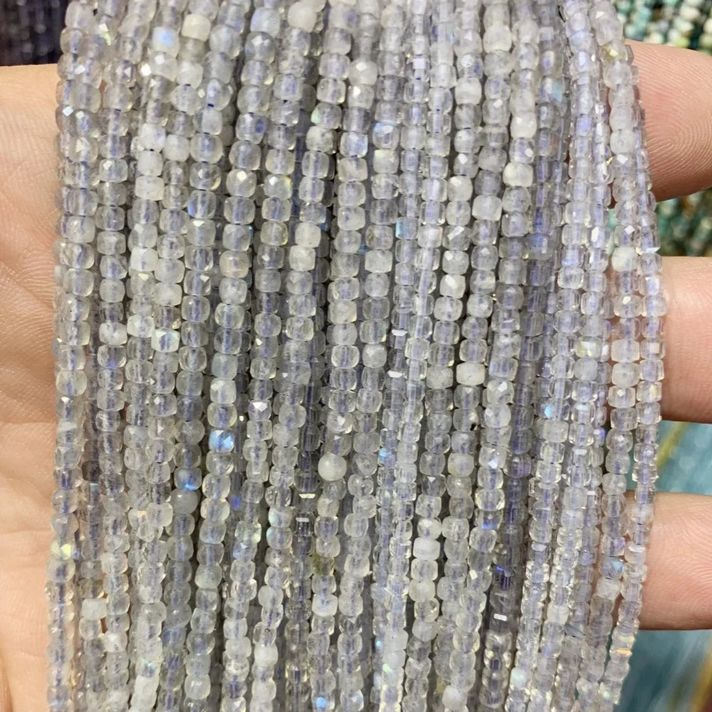 2x2mmNatural Colored Tourmaline Blue Tourmaline Faceted Cube Beads Square Stone Beads for JewelryDIY Making  Gemstone Loose Bea
