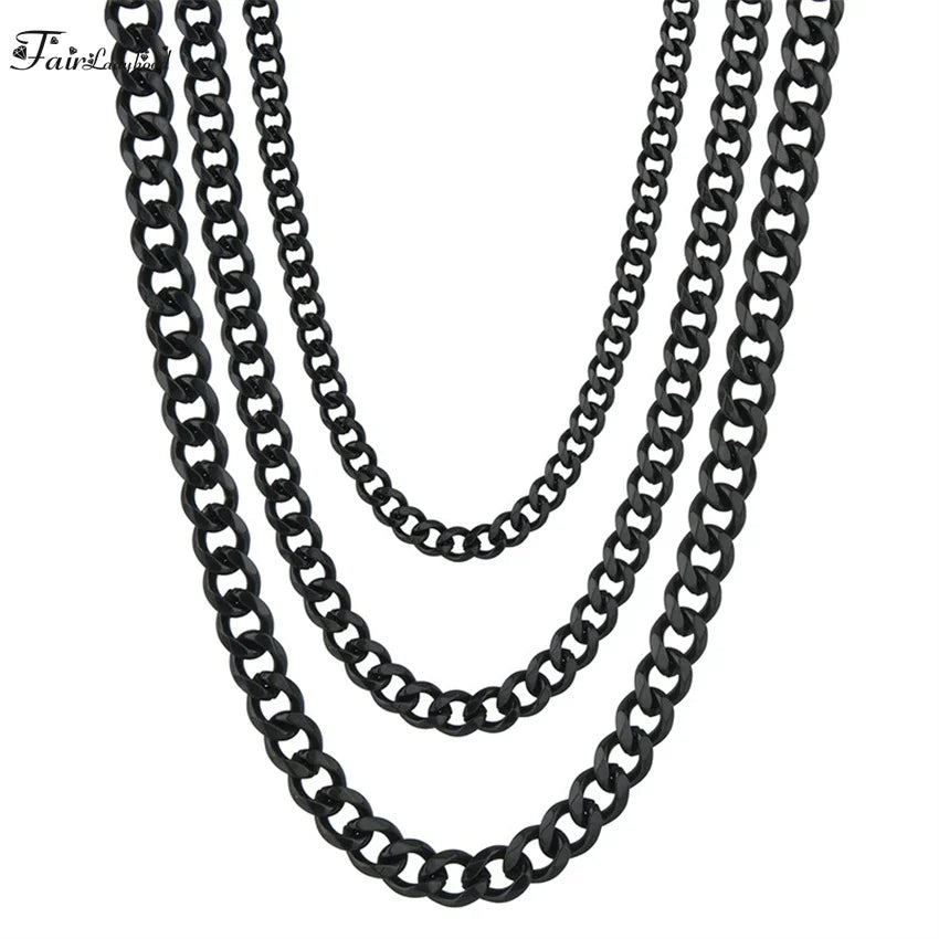 1 piece Size 3.6mm-9mm Men's Necklace Stainless Steel Cuban Link Chain Bracelet Necklace Steel Color Male Jewelry