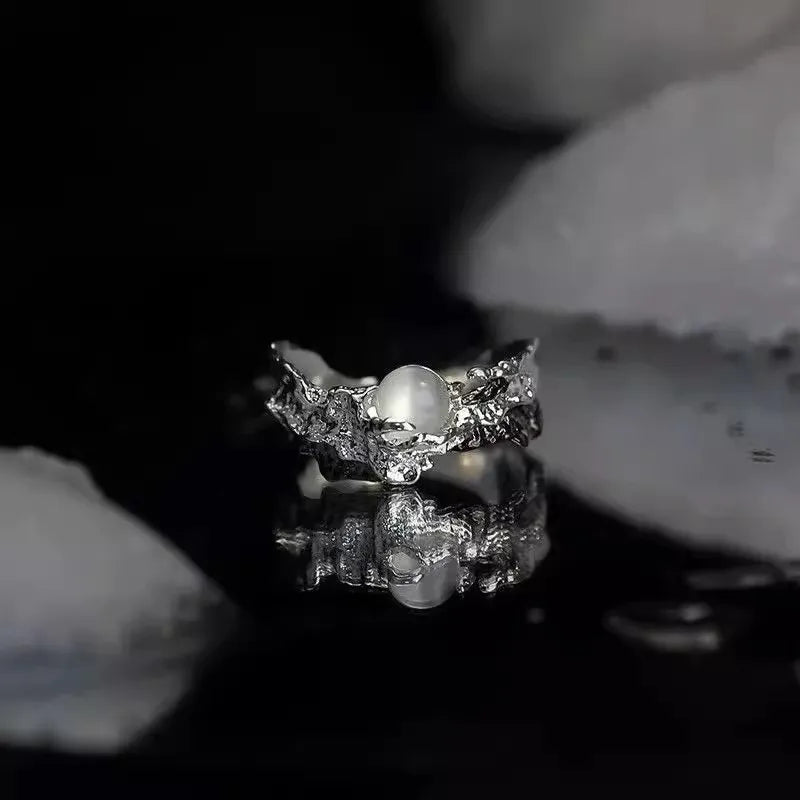 Vintage Y2K Irregular Sun Moon Open Ring for Women Men Adjustable Metal Punk Finger Rings Fashion Party Jewelry Lovers Gifts