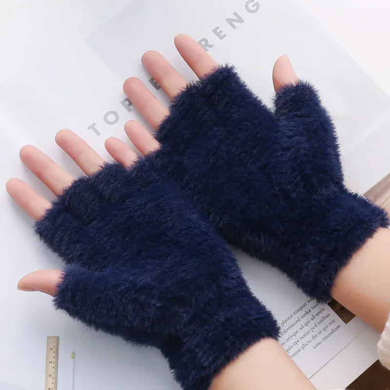 Hot sale! Women's Plush Half Finger Touchscreen Winter Gloves Soft Fashion Warm Imitation Mink Cashmere for Driving, winter work