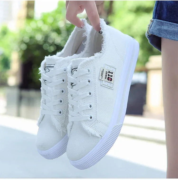 2024 Spring Summer Women Canvas Sneaker Low Top Denim Sneakers Ladies Lace-Up Flat Canvas Board Shoes Female Sapatos Femininos