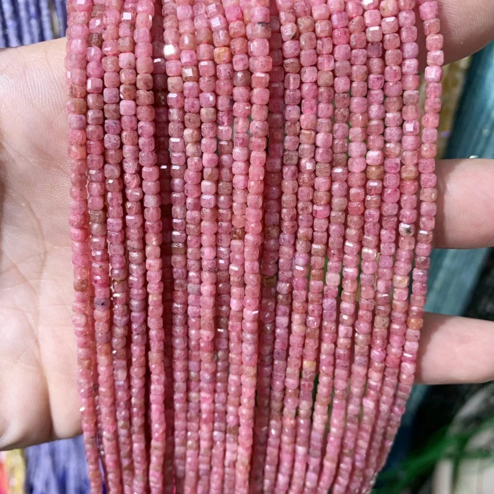 2x2mmNatural Colored Tourmaline Blue Tourmaline Faceted Cube Beads Square Stone Beads for JewelryDIY Making  Gemstone Loose Bea