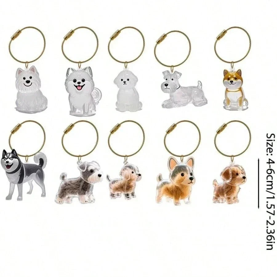 Transparent Cute Dog Pendant Keychain Creative Pet Hair Storage Capsule Hanging Ornament for Pet Lover DIY Pet Memorial Keychain