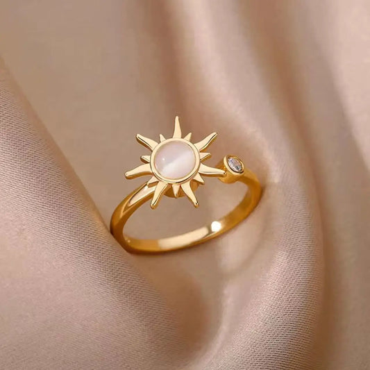 Fashion Creek Two Full Diamond Zircon Sunflower Pendants Rotating Women's Finger Rings Fashion Daily Wear Jewelry Gifts